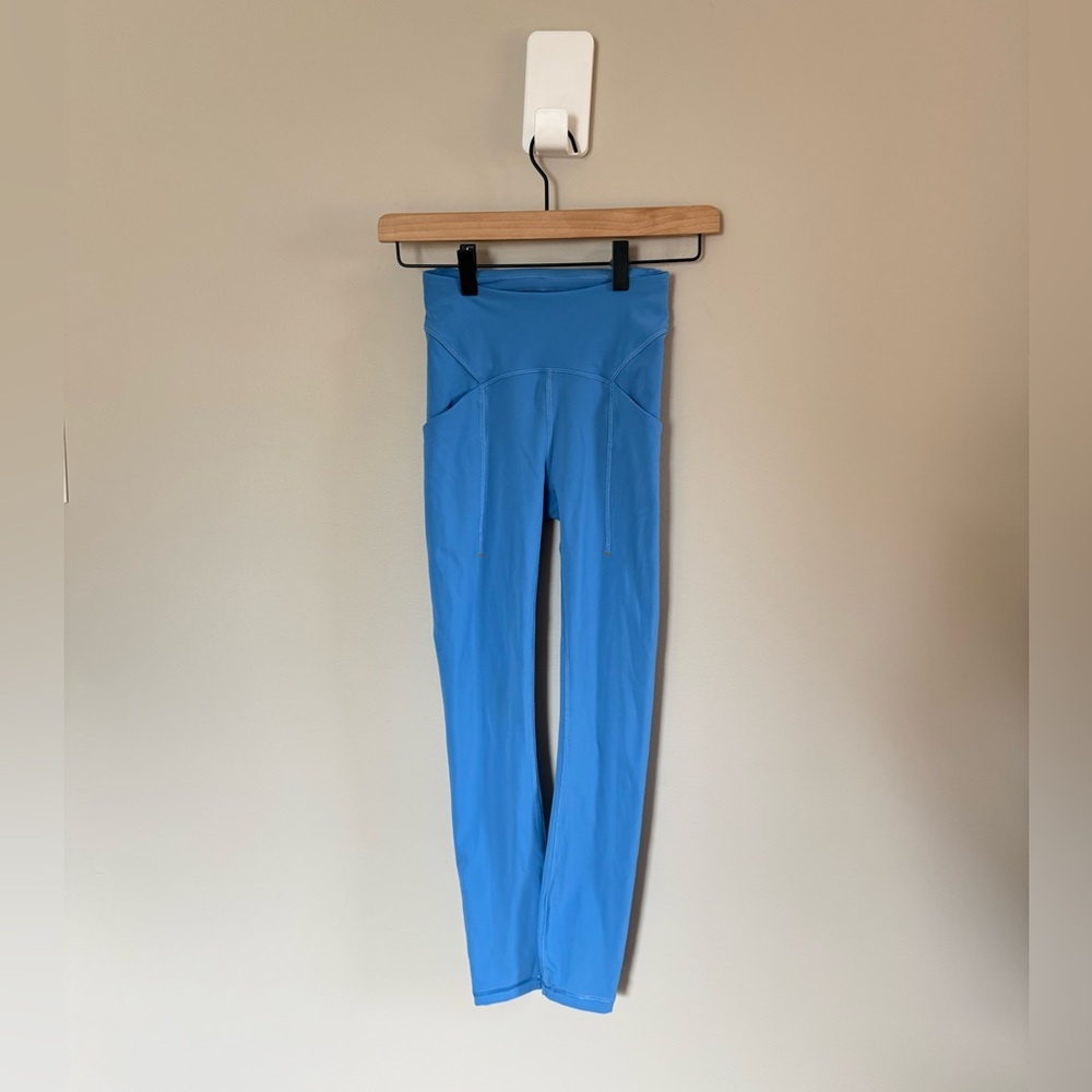 Lululemon • Power Thru High‎ Rise Blue Tight 25" Four Way Stretch Sz 0 Pockets - Picture 5 of 13